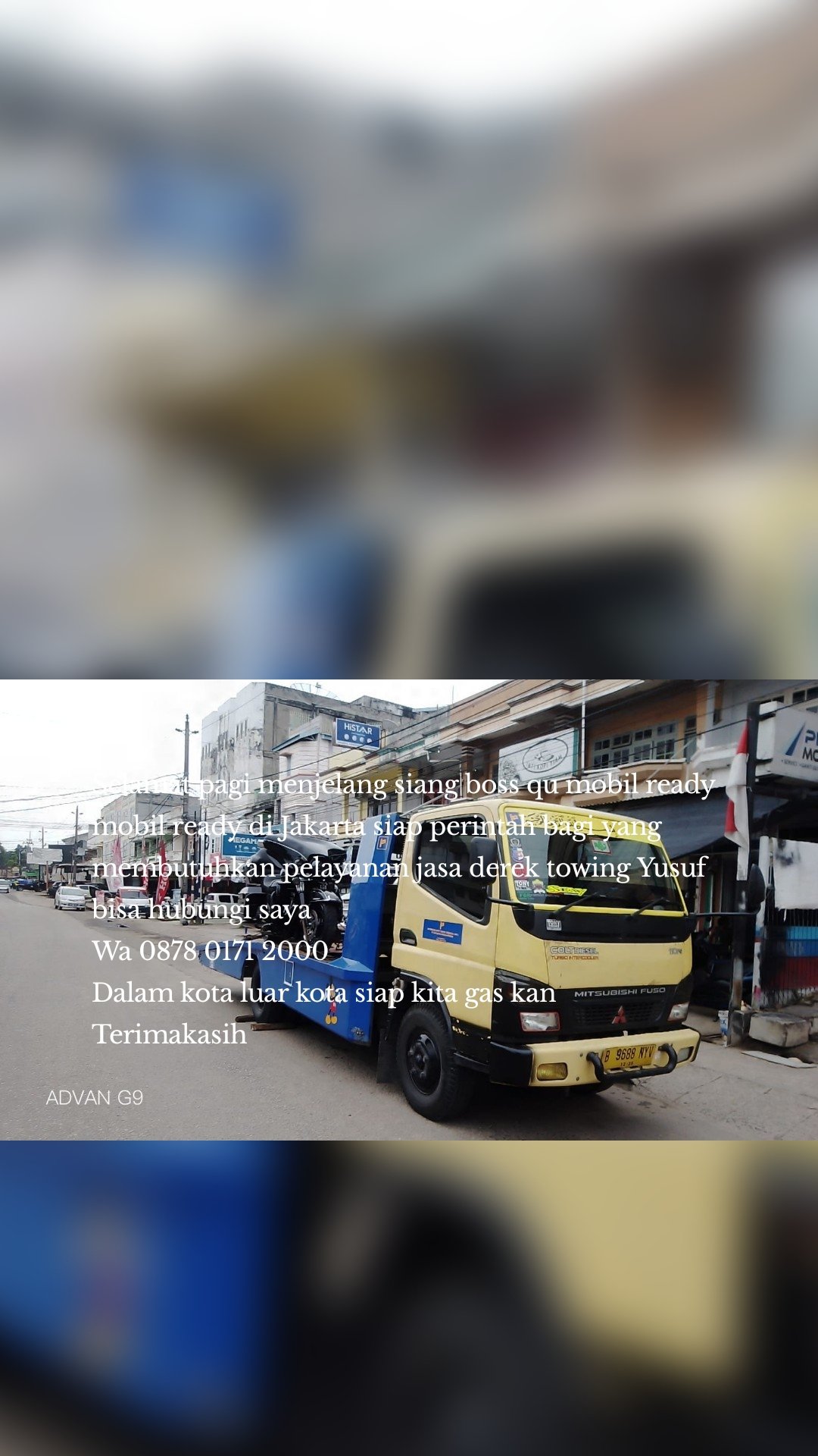 Selamat pagi menjelang siang boss qu mobil ready mobil ready di Jakarta siap perintah bagi yang membutuhkan pelayanan jasa derek towing Yusuf bisa hubungi saya
Wa 0878 0171 2000
Dalam kota luar kota siap kita gas kan
Terimakasih